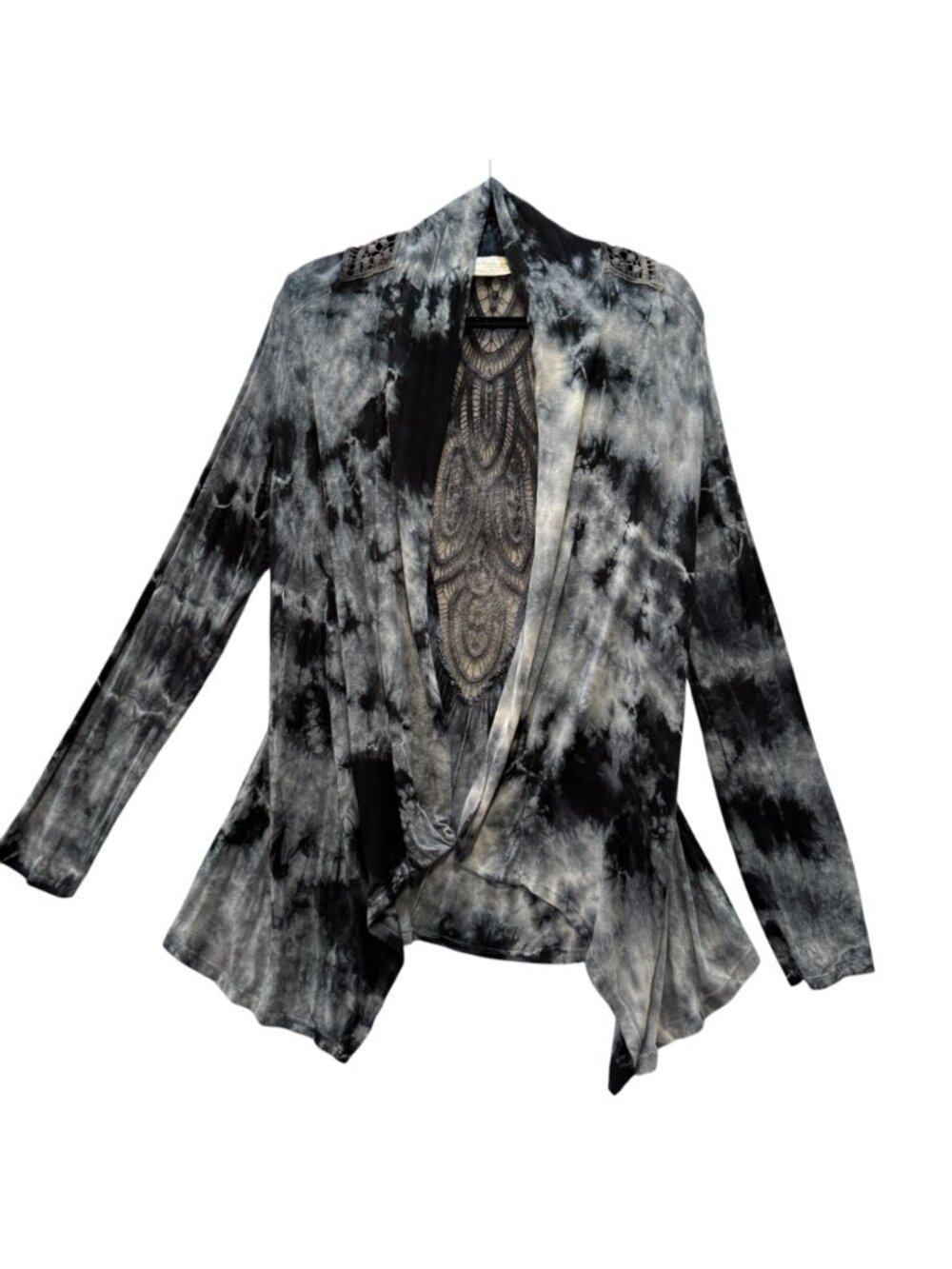 Nature Art Lynn Yang Tie Die Top Open Front Size M Whimsygoth Scarf Hem Lace - Picture 6 of 9